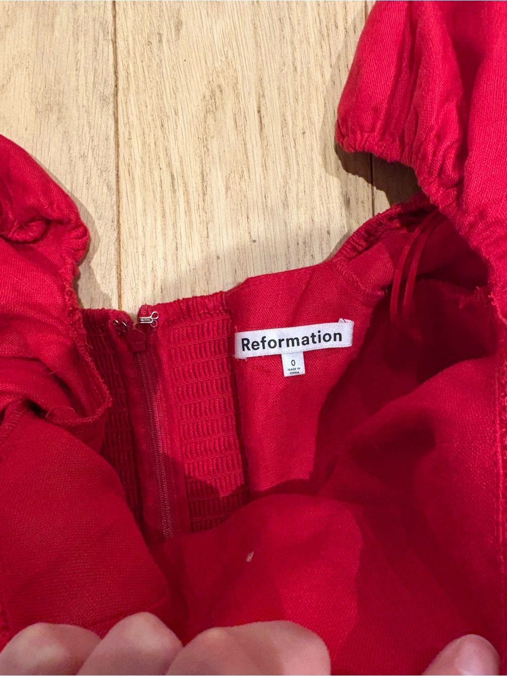Reformation Marella Red Puff-Sleeve Square Neck Linen Midi Dress - Picture 7 of 9